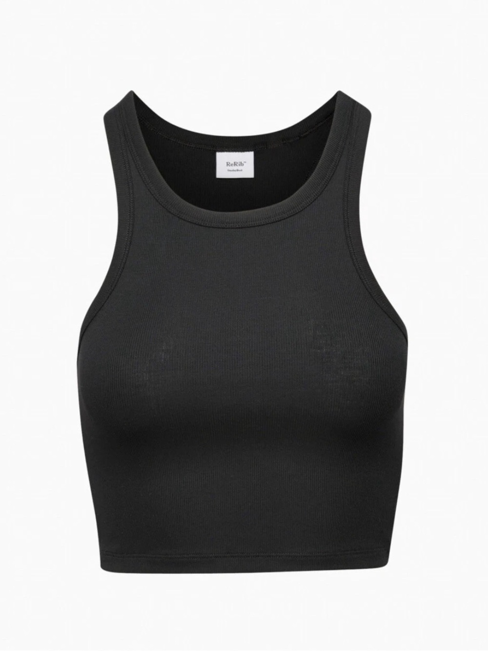 NEW Aritzia Community Honor Black Cropped Tank  High Crew Neckline Black Ribbed